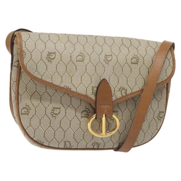 Christian Dior Honeycomb Canvas Shoulder Bag PVC Beige Gold Auth - Picture 1 of 16